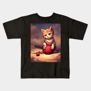 Marsie the Cat Playing with a Ball of Wool Kids T-Shirt